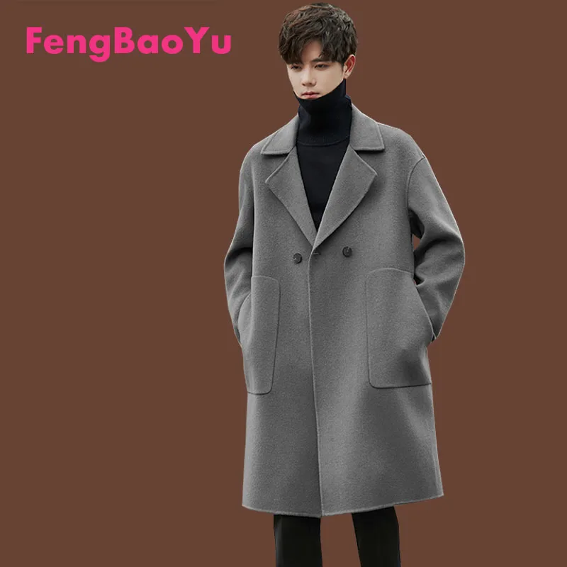 Autumn Winter Double-sided Cashmere Men's Coat British Style khaki Temperament Elegant Coat Fashion Youth Light Luxury Men Wear