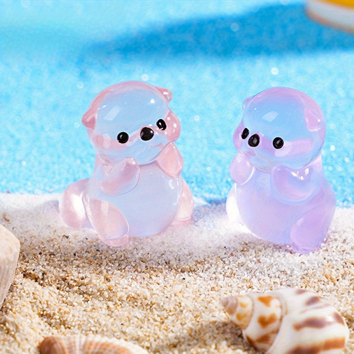 6/12/24 Glow-in-the-Dark Miniature Resin Sea Otter Figurines - Glowing Miniature Sea Otter Ornaments, Fun Designs for Sea Otter