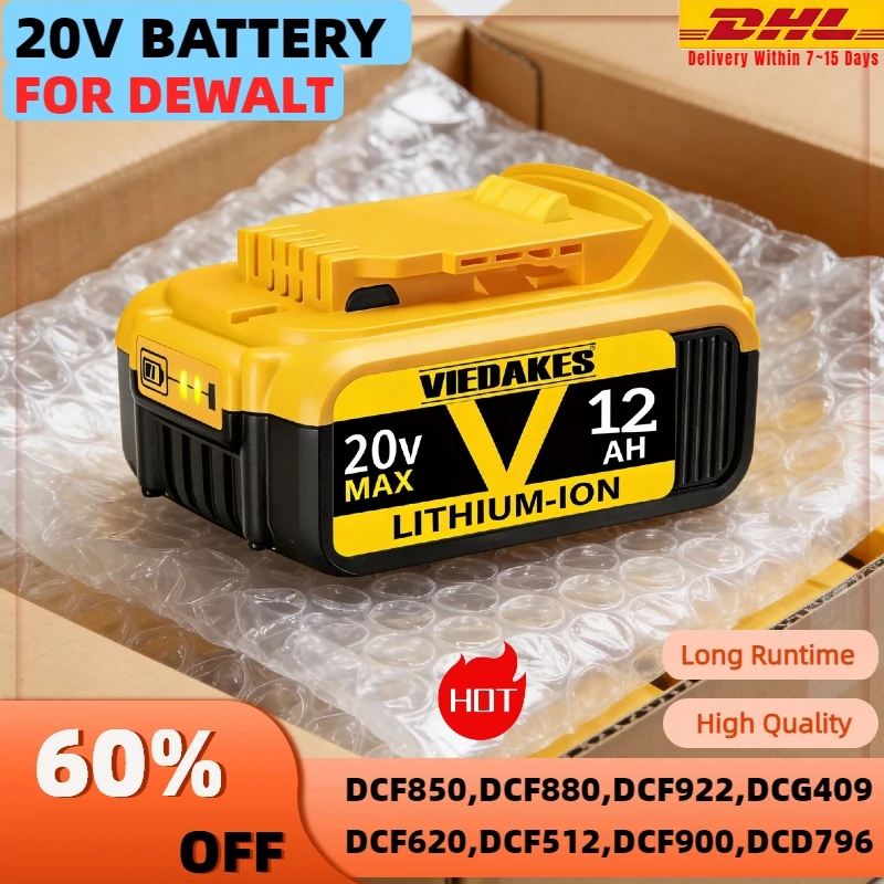 

VIEDAKES New Original 12000mAh 20V for Dewalt Power Tool Battery 20V 12.0Ah Battery DCB206 20V Battery DCB205 DCB200 DCB204