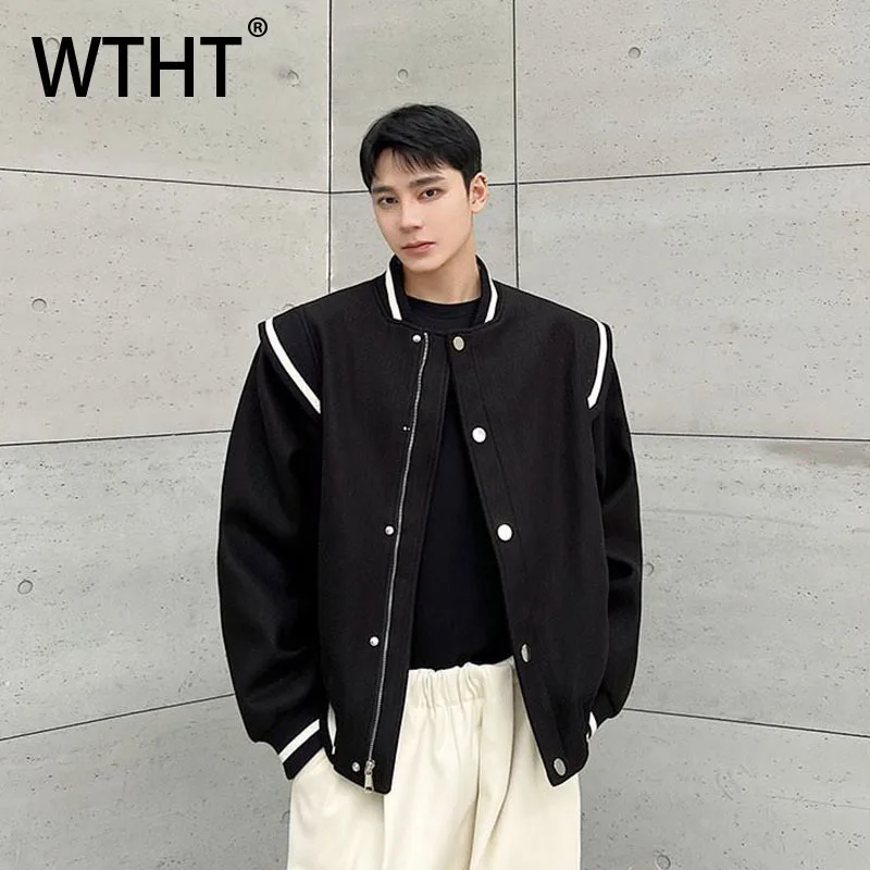 

WTHT модные мужские полосатые подплечники, дизайнерские пальто, модные куртки с воротником-стойкой и длинными рукавами, мужские куртки, осень 2021, 2A1848
