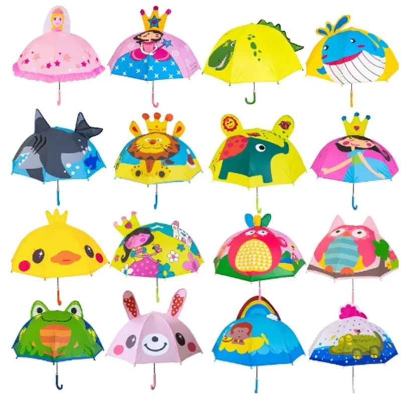 1PCS Cartoon Kids Umbrella Creativ Animation Long-handled 3D Ear Modeling Kids Umbrella For Girls Boys Gift Birthday Dropshippin