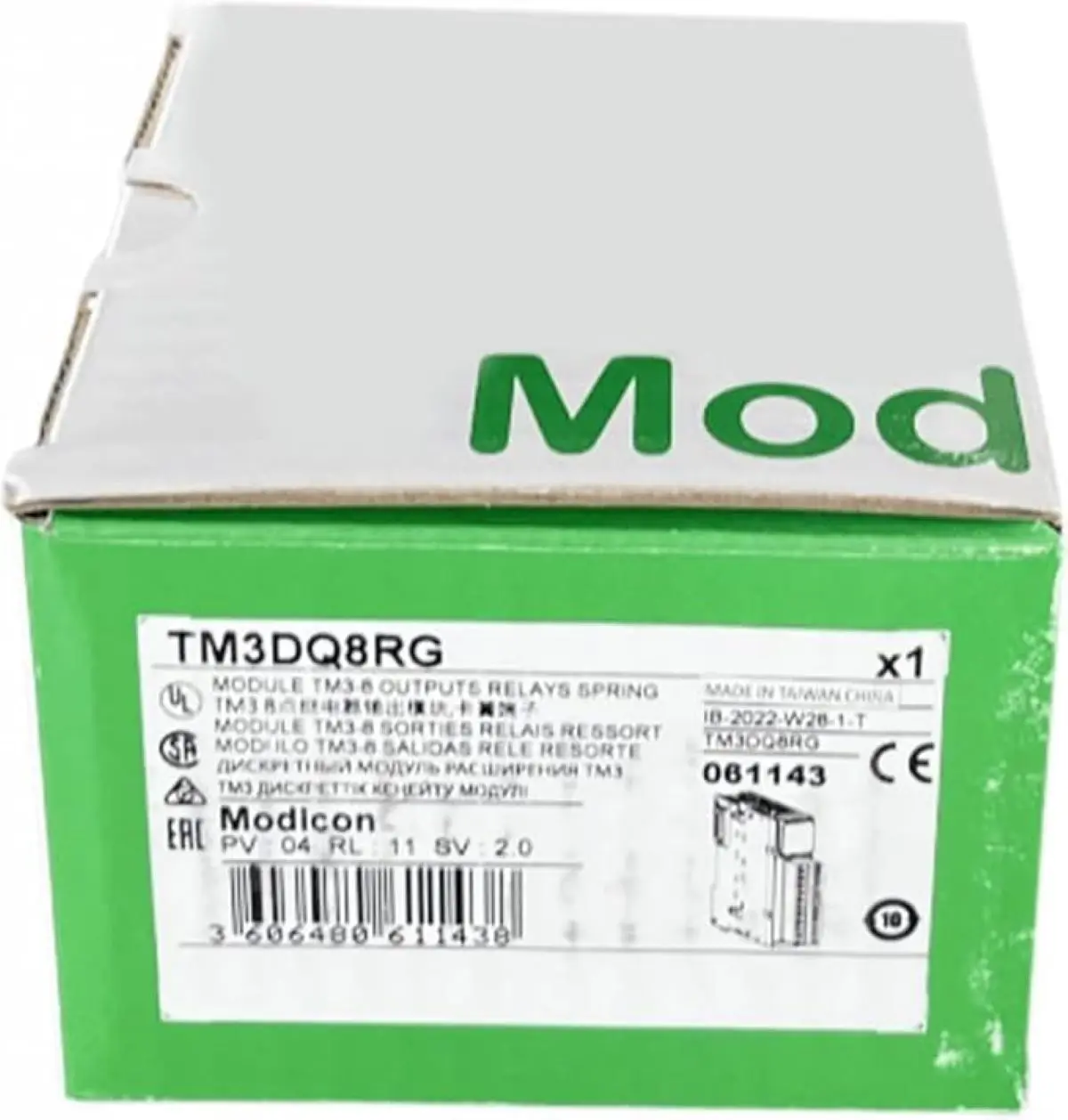 TM3DQ8RG discrete output module, Modicon TM3, 8 relay outputs, spring, 24V DC