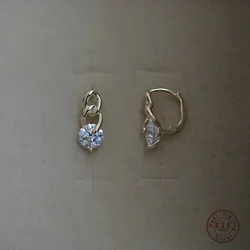 925 Sterling Silver Fashionable Chain Delicate Zircon Earrings for Women High Quality Simple Party Jewelry