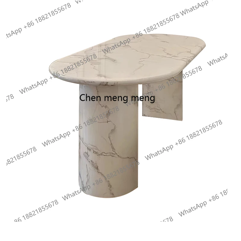 

French cream light luxury premium pure marble dining table new oval island dining table
