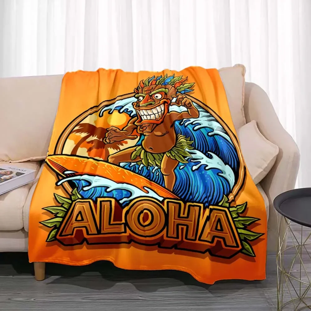 

Tiki Bar Fashion Flannel Throw Blanket Summer Beach Aloha Hawaii Funny Accessories for Bar Pub Club Man Cave Party Home Decor