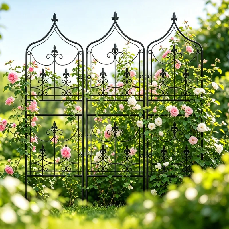 Iron Climbing Plants Trellis for Clematis Rose Garden Vine Support Stand Outdoor Metal Flower Rack Rustic Plant Holder for Yard
