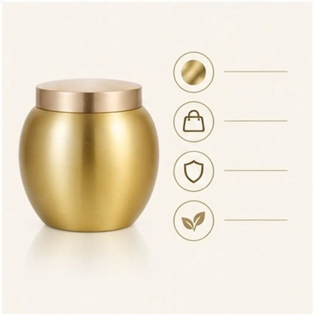 Small Copper Pet Ashes Jar Chic Round Cinerary Urn for Beloved Pets Remembrance Tea Storage Compact Portable Premium Copper