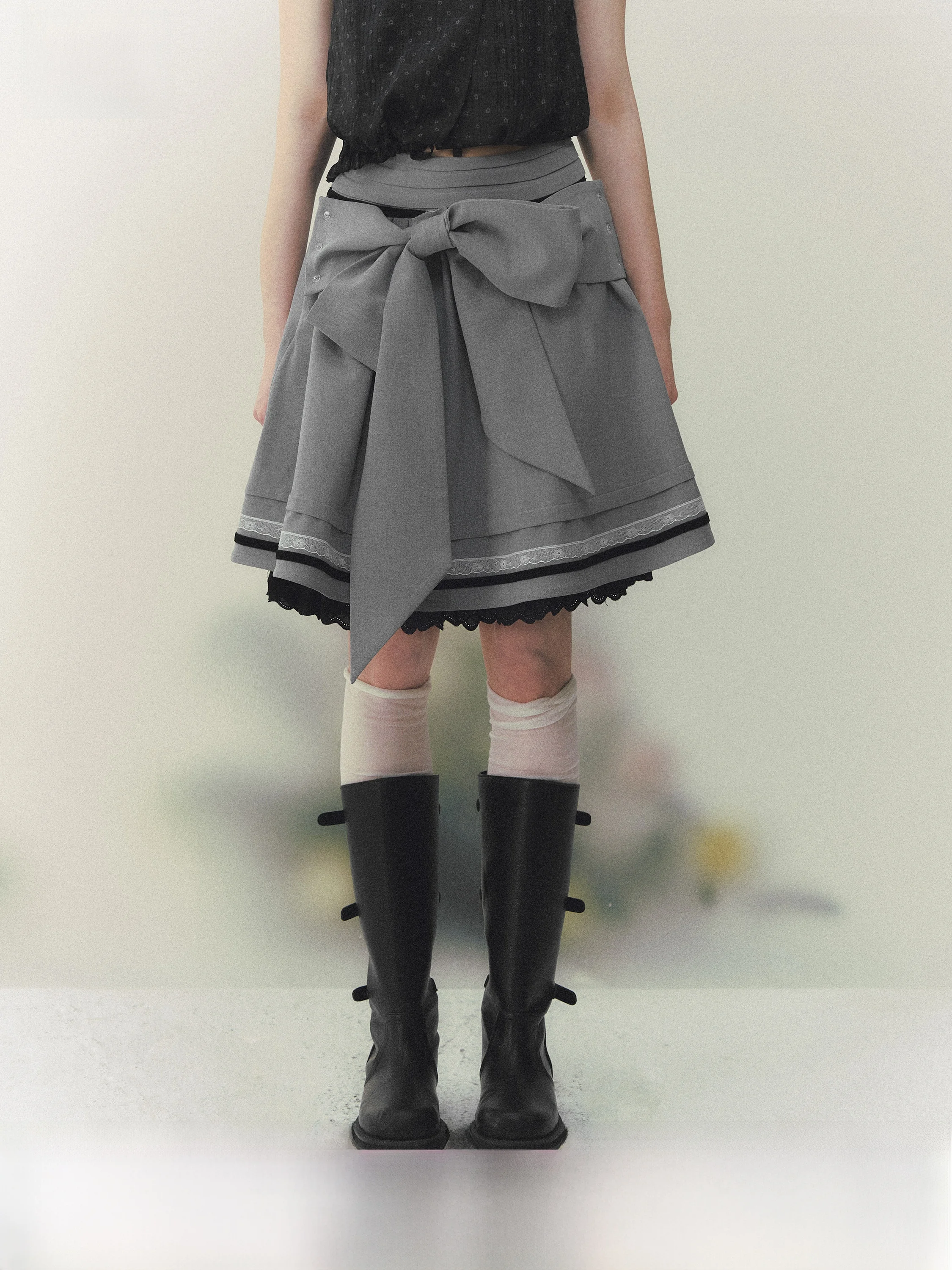 

SunsetPark High Waist A-Line Skirt with Knot Lace Design Women's Summer Fashion College Style Half-length Skirts