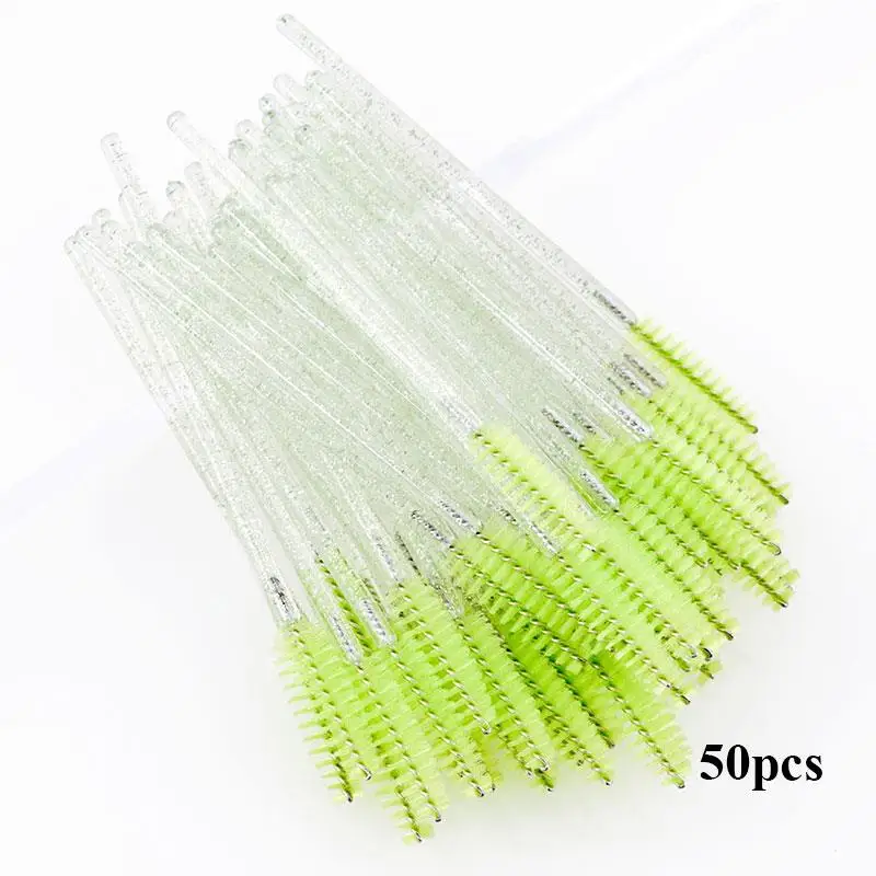 50pcs/pack Disposable Bendable Head Nylon Eyelash Brushes Crystal Handle Eyebrow Brush Applicator Makeup Tool Accessories