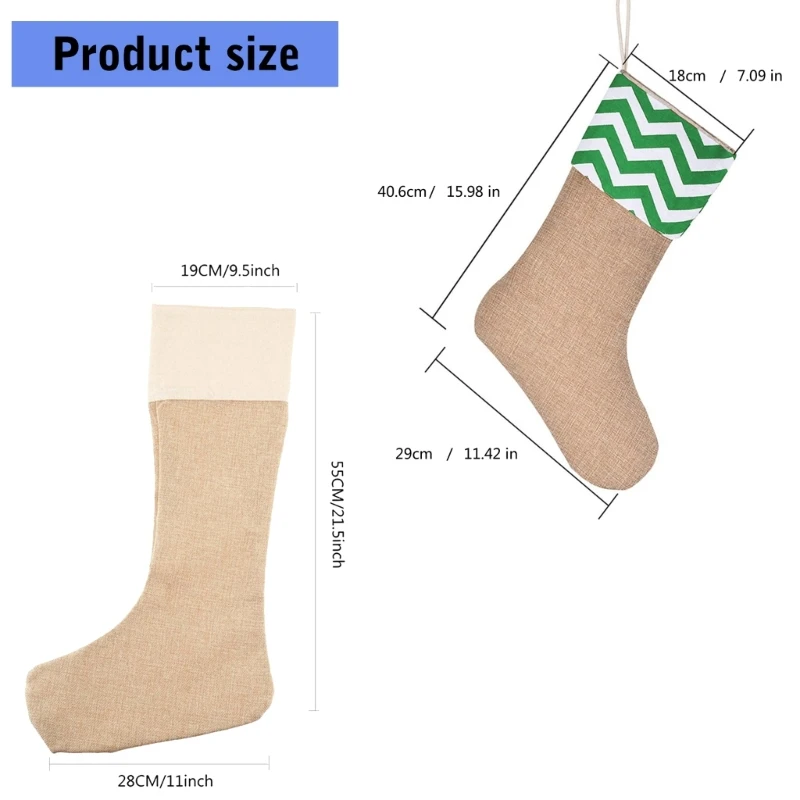 2 Stück Sackleinen-Socken, großes Fassungsvermögen, Weihnachtsstrumpf, stilvolle Geschenktasche, handgefertigte für Kamine