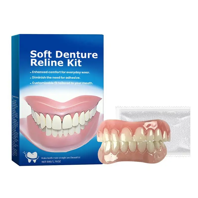 

Denture Silicone Kit Soft Convenient Denture Set Natural White Upper And Lower Veneer Teeth General For Man And Woman