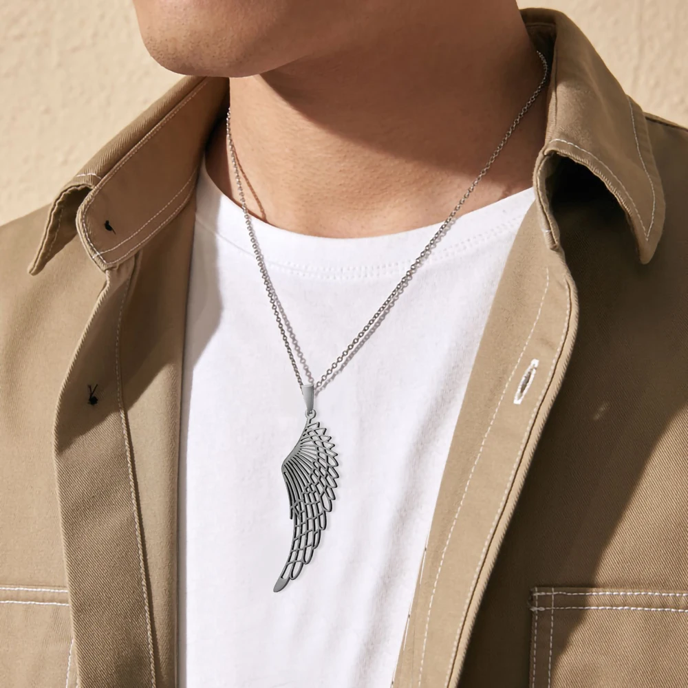 Unift Angel Wings Necklace for Women Men Punk Fashion Jewelry Archangel Feather Pendant Stainless Steel Chain Necklace Gift 2024