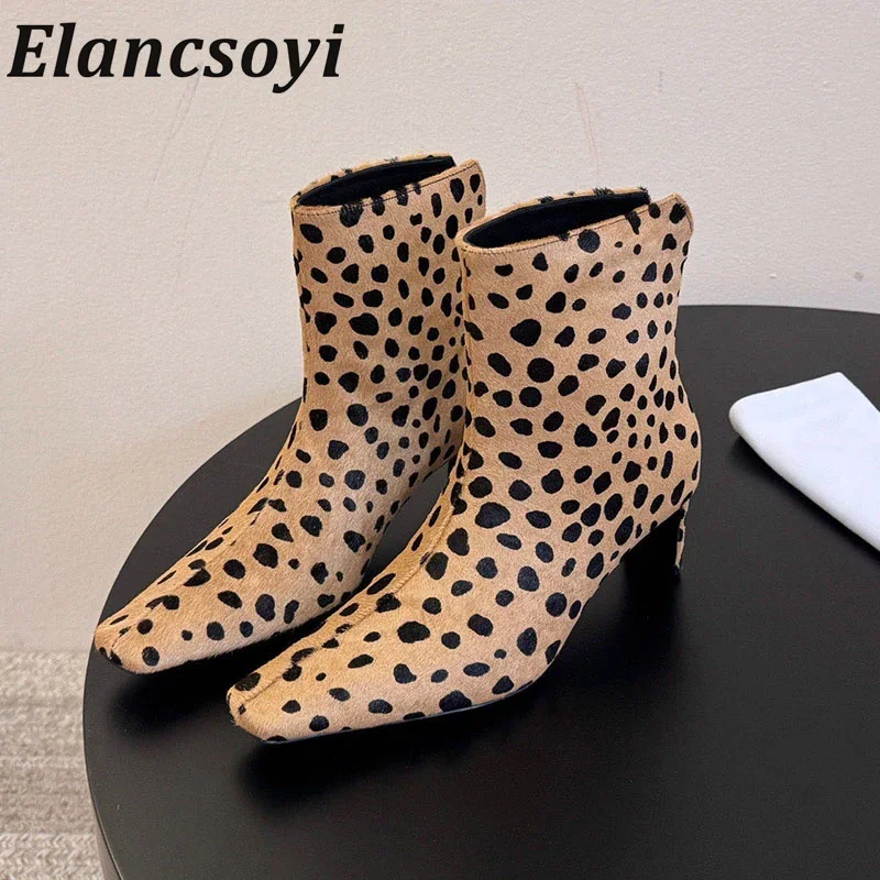 Chelsea Boots Women Retro Horsehair Kitten Heel Square Toe Short Boots Autumn and Winter Fashionable Office Commuting Shoes