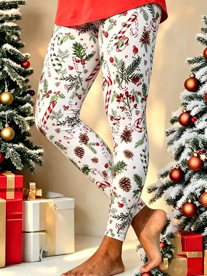 Christmas Print Leggings, Skinny Long Pants