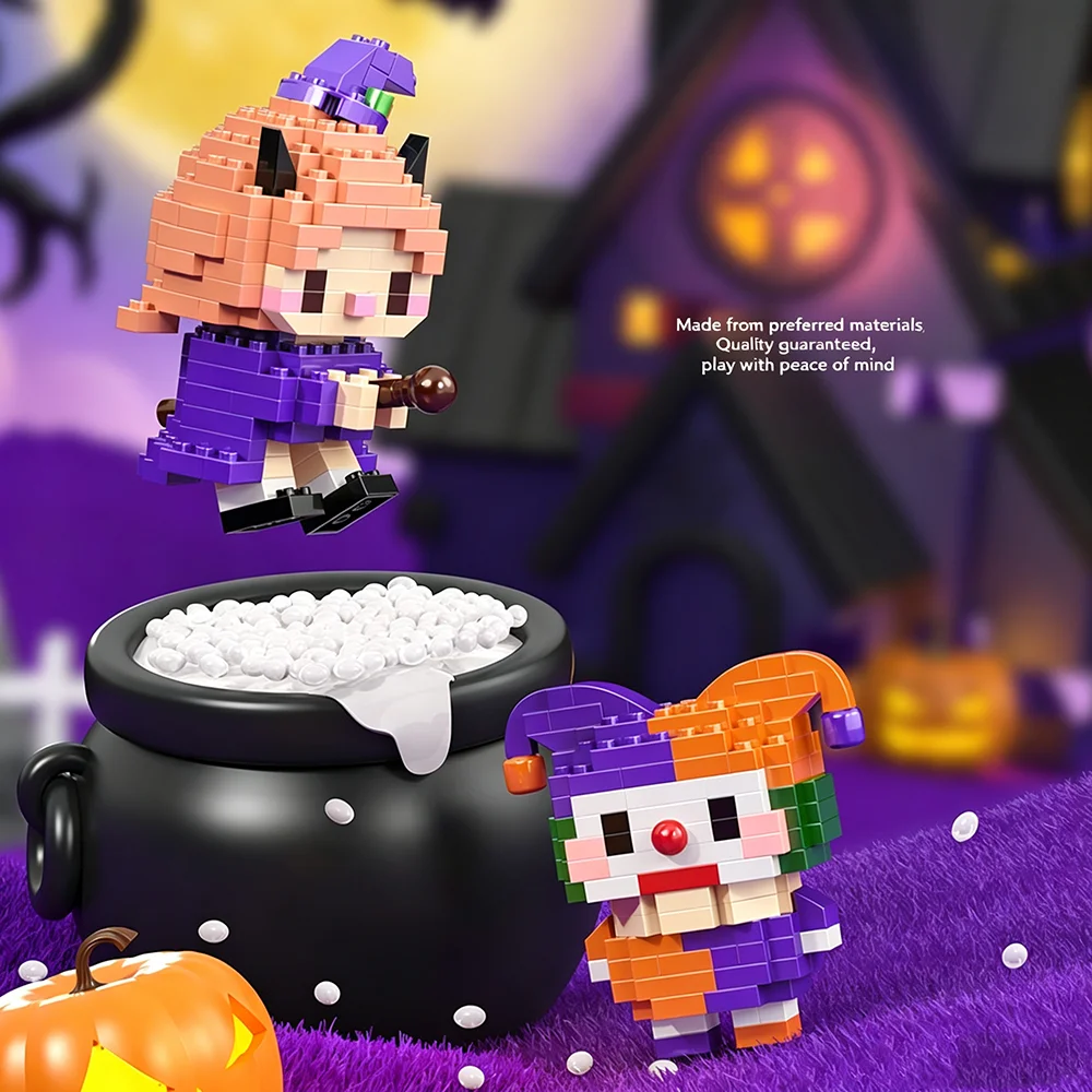 micro-particle building block cartoon figures Halloween pumpkin ghost witch festival DIY toy desktop decoration birthday gifts - view 3