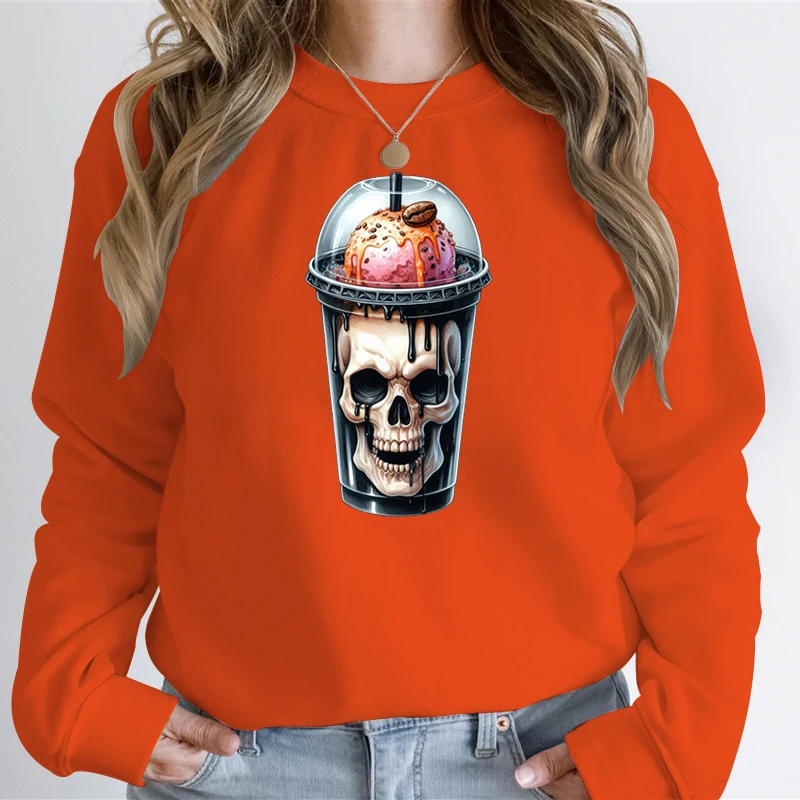 Horror Coffee Skull Hoodie Pullover Women Men Halloween Sweatshirt Casual Fashion Casual Oversized Hoodie Spooky Season Tops