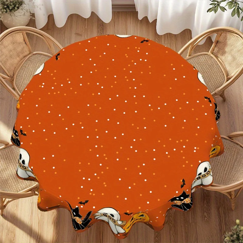 One 2D flat-printed cat pumpkin tablecloth, 100% polyester fibre - suitable for kitchen and dining roomzyc