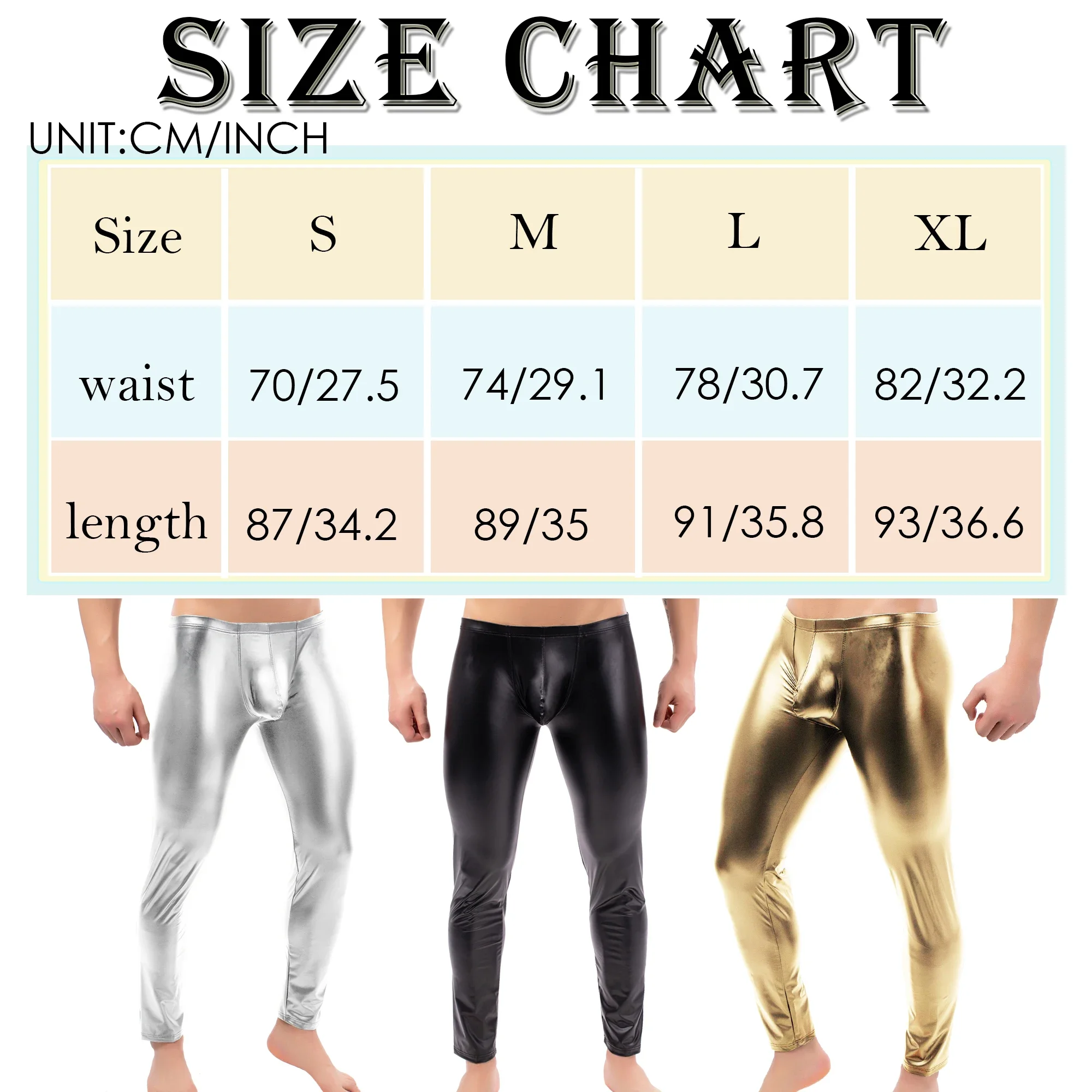 Sexy Men Low-rise U Bulge Pouch Night Clubwear Leggings Stage Performance Tights Bodywear Pants Man Shiny Faux Leather Leggings