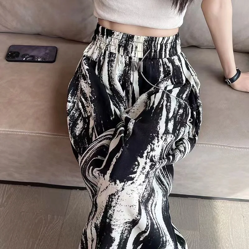 

Fashion Tie Dye Wide Leg Pants 2025 Women's Summer Thin High Waisted Straight Leg Loose and Slimming Casual Floor Pants
