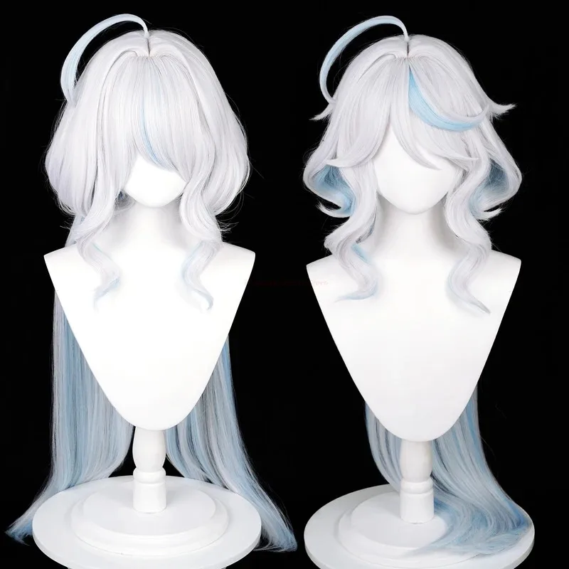 Genshin Impact Focalors Cosplay Wig Long Silver White Blue Wig Cosplay Anime Cosplay Wigs Heat Resistant Furina Focalors Wigs
