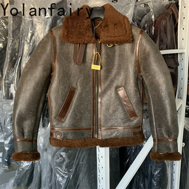 YOLANFAIRY Reversible 100% Real Fur Coat Men Winter Sheepskin Shearling Leather Fur Jacket Male Elegant Fur Warm Coats 2026