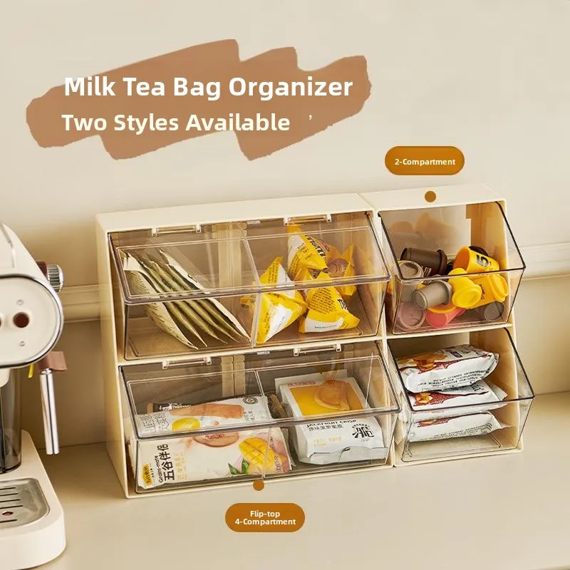透明デスクトップフリップカバーティーバッグ収納ボックスコーヒーオフィスティーウォータールームオーガナイザーラックシンプルなスタイルのプラスチック素材