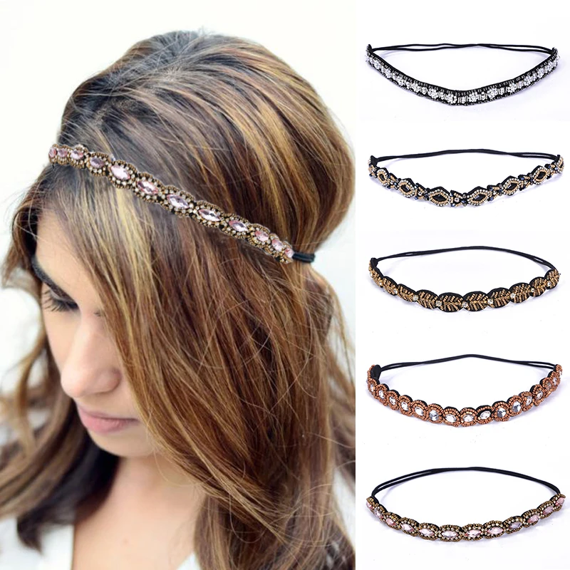 Ethnic Glass Beads Handmade Headband Pearl Rhinestone Customized Beaded Hairband Women Girls Hair Accessories Fashion DIY