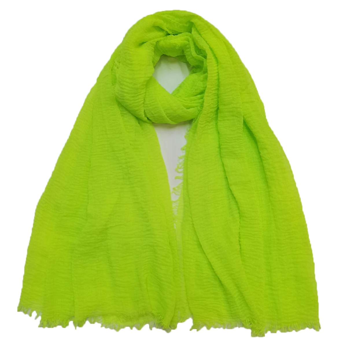 A fluorescent solid cotton linen wrinkled scarf, thin women\'s shawl scarf