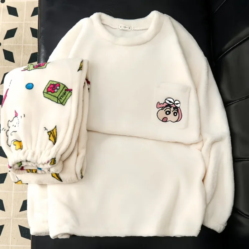 

New Crayon Shin-chan Anime Women Pajamas Cartoon Round Neck Long-sleeved Cardigan Set Loose Leisure Can Be Worn Outside Homewear