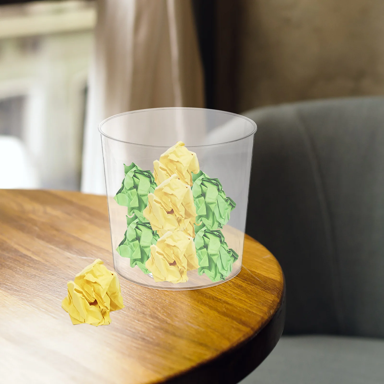 

Transparent Mini Trash Can with Lid Sturdy Plastic Desktop Waste Bin for Home Kitchen Office Decorative Small Garbage Container