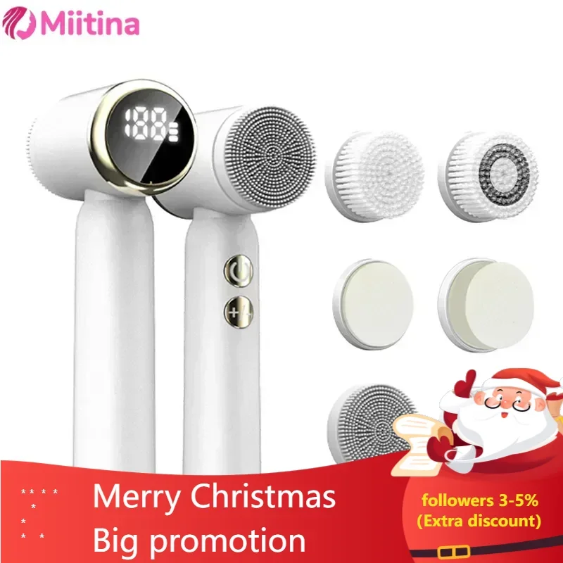 LED 6 in1 Electric Facial Cleanser Silicone Beauty Device Facial Wash Brush Facial Cleanser Brush Mini Hifu Skincare USB Charger