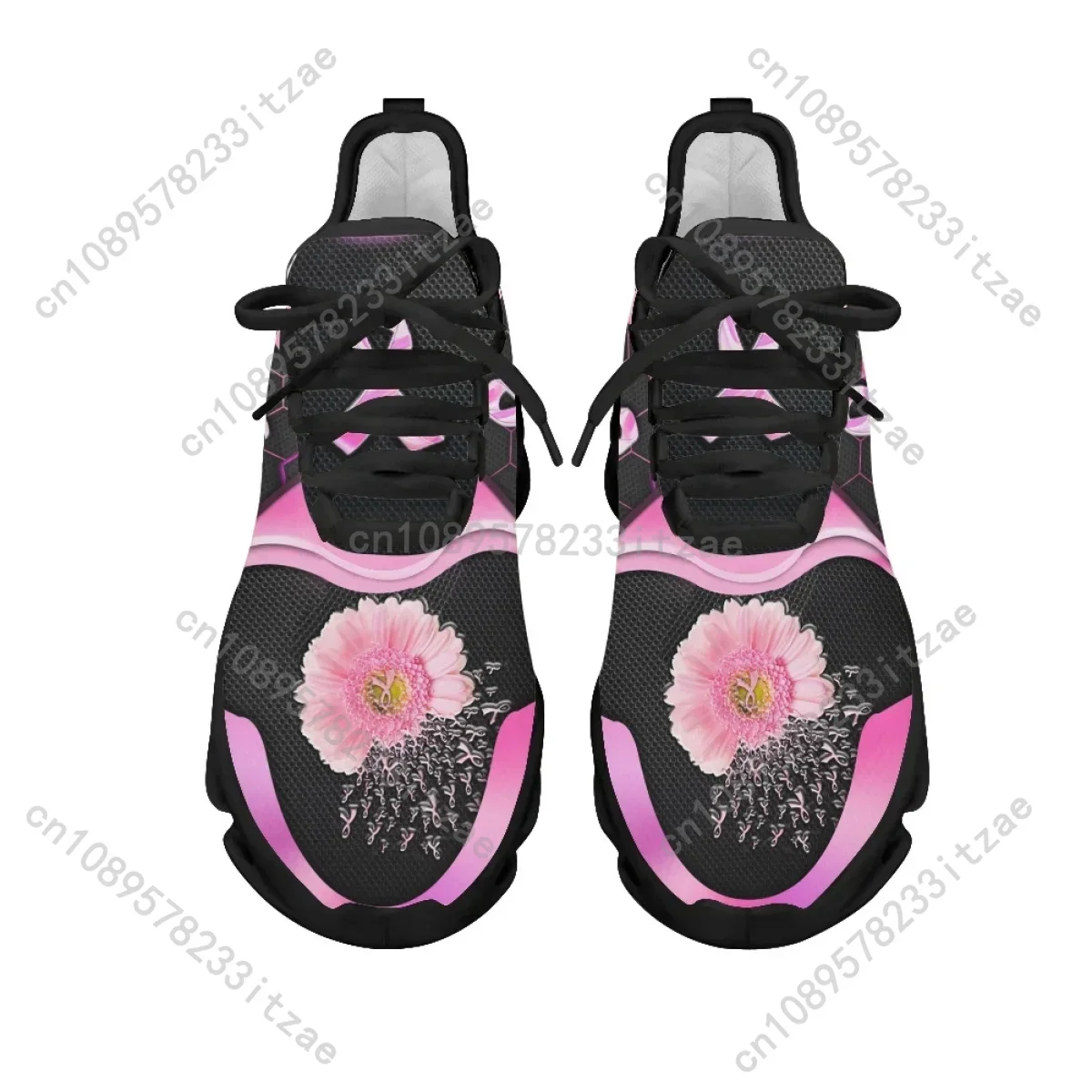 Breast Cancer Awareness Pink Flower Ribbon Pattern Printed Women Tennis Shoes Lightweight Lace Up Non-slip Sneakers Fashion 2023