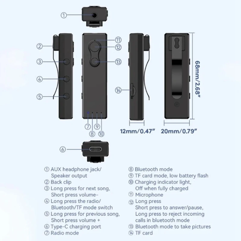 เครื่องรับวิทยุบลูทูธขนาดเล็กแบบไร้สายพร้อมวิทยุและเครื่องเล่น MP3รองรับบัตร TF การอ่านติดตั้งง่ายใช้งานง่าย