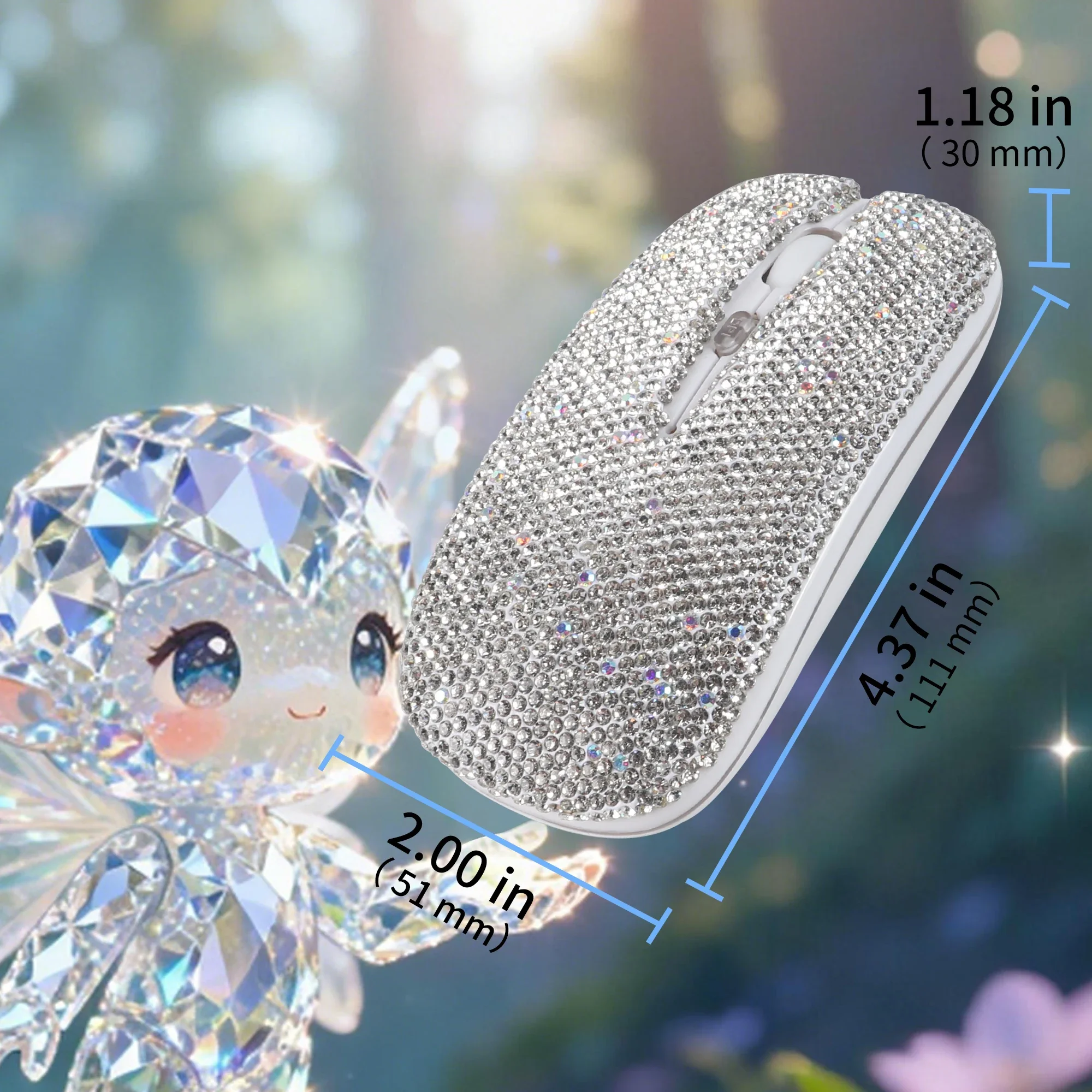 Wireless Dual Mode Mouse,Diamond-studded Design,2.4G & Bluetooth Connection,Rechargeable Silent Click,Portable Office Mice