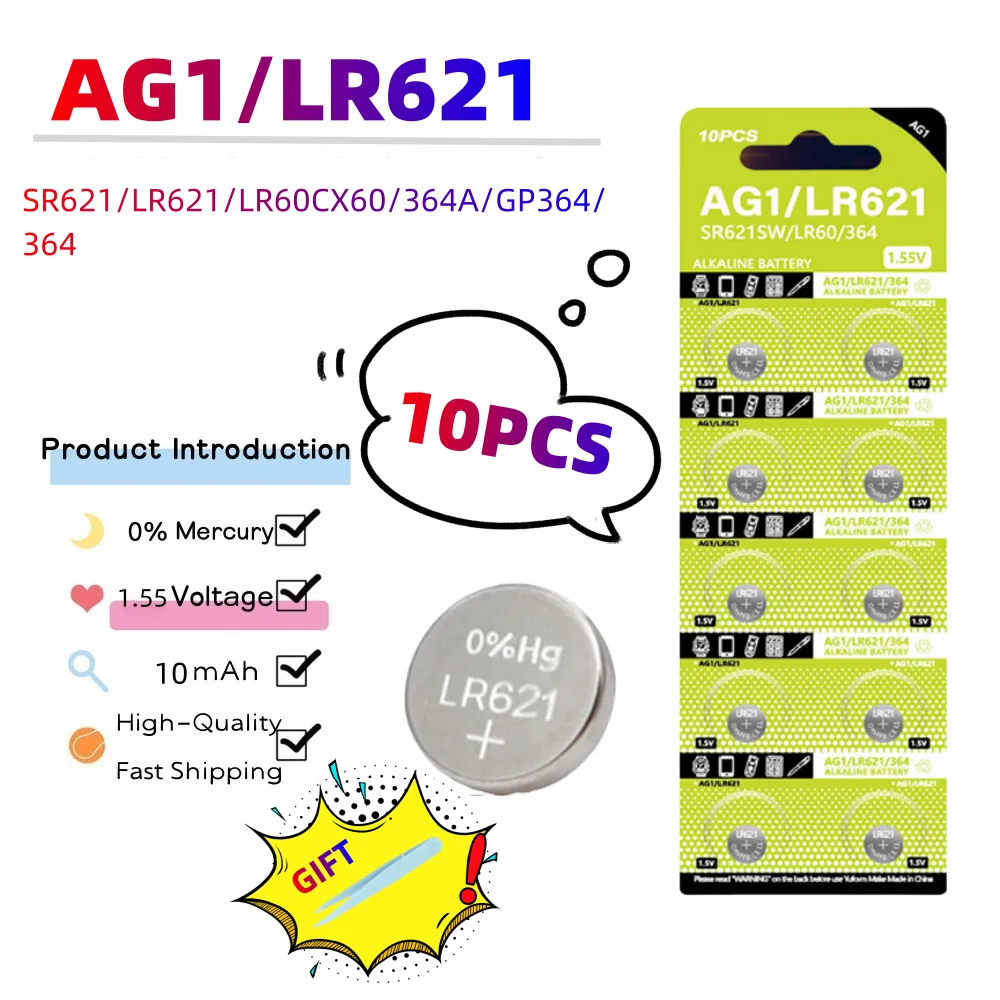 2-10PCS AG1 LR621 364 V364 164 531 SR621 SR621SW SR60 CX60 1.55V Alkaline Batterij voor Horloge Autosleutel Afstandsbediening Speelgoed Knop Knoopcel