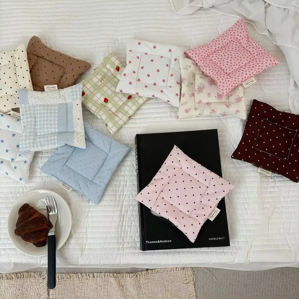Simple Polka Dot Cotton Coasters Quilted Fabric Cup Mat Square Cream Color Desktop Decorative Cup Mat Home Decor Gifts