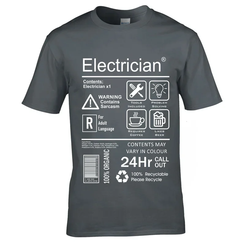 Funny Electrician Package Care Instructions Mens T-Shirts Top Electrical Engineer Summer Men O-Neck Tees Shirt 3D Print Tee