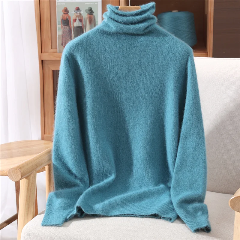 เสื้อสเวตเตอร์ผู้หญิงผ้าแคชเมียร์มิงค์แท้ 100% สำหรับฤดูใบไม้ร่วงและฤดูหนาว สีพื้น คอเต่า แฟชั่น นุ่ม อุ่น สบาย