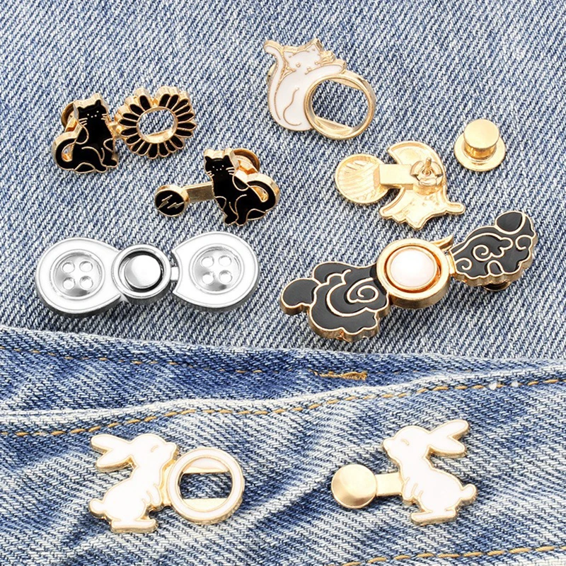 1Pair Detachable Buttons Snap Fastener Pants Pin Retractable Chinese Knot Button Sewing-Free Buckles for Jeans Perfect Fit Waist