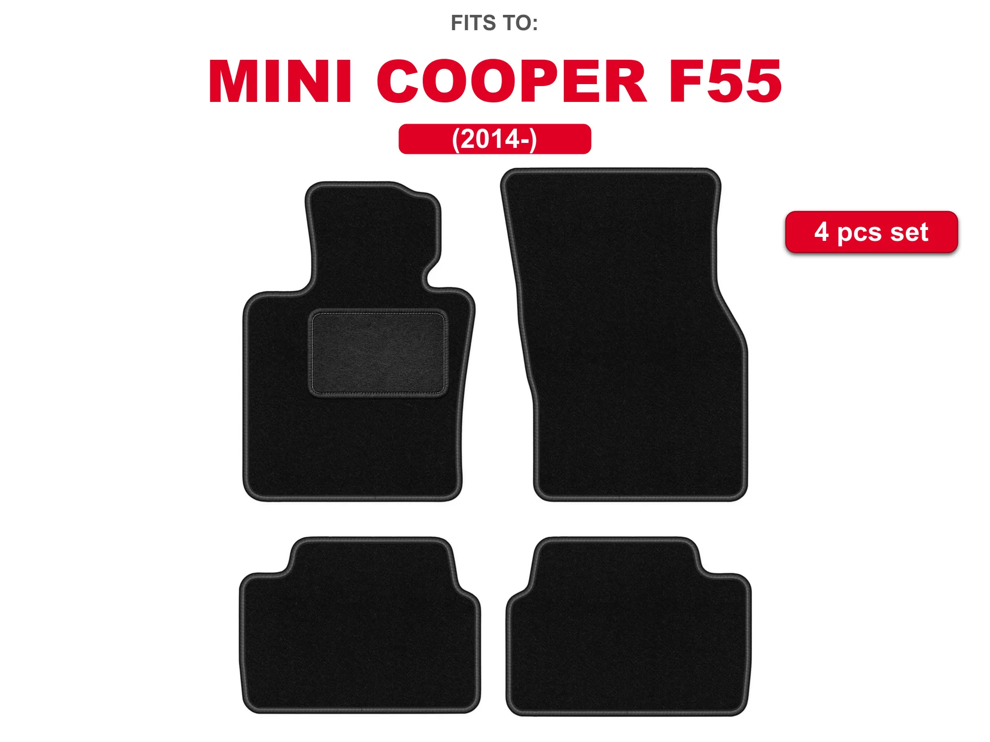 Auto velour matten voor: Mini Cooper F55 2014- 5-deurs zwarte auto bijpassende automattenset