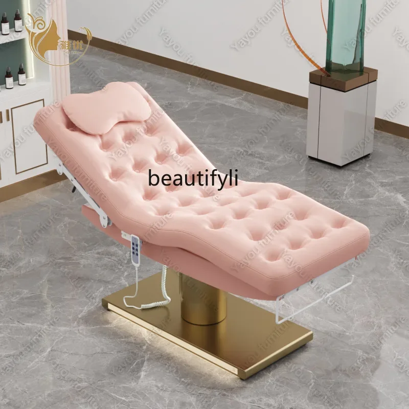 Cama elétrica beleza para salão de beleza, massagem facial cama, tatuagem cílios cama, base dourada, novo