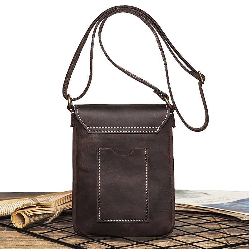 Retro Flip Schwarz Kleine Schulter Tasche für Männer Echtes Leder Sling Umhängetaschen Minderheit Design Mann Einfache Handy Tasche – Detail 6