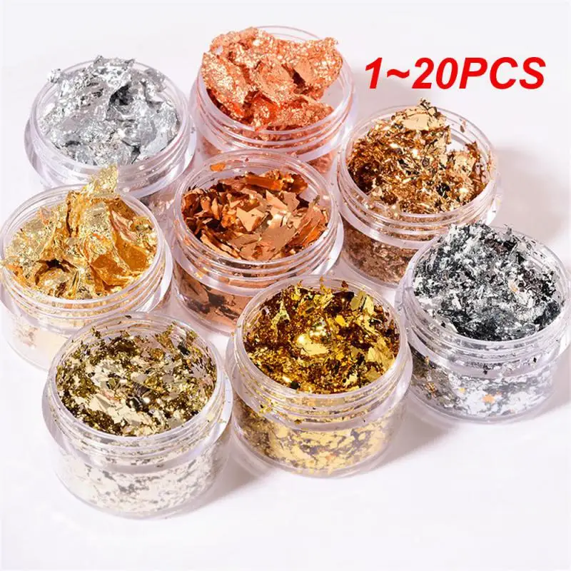 1~20PCS Box Laser Gold Silver Irregular Aluminum Foil Paper Nail Art Sticker Glitter Manicure UV Gel Polish Nails Decoration