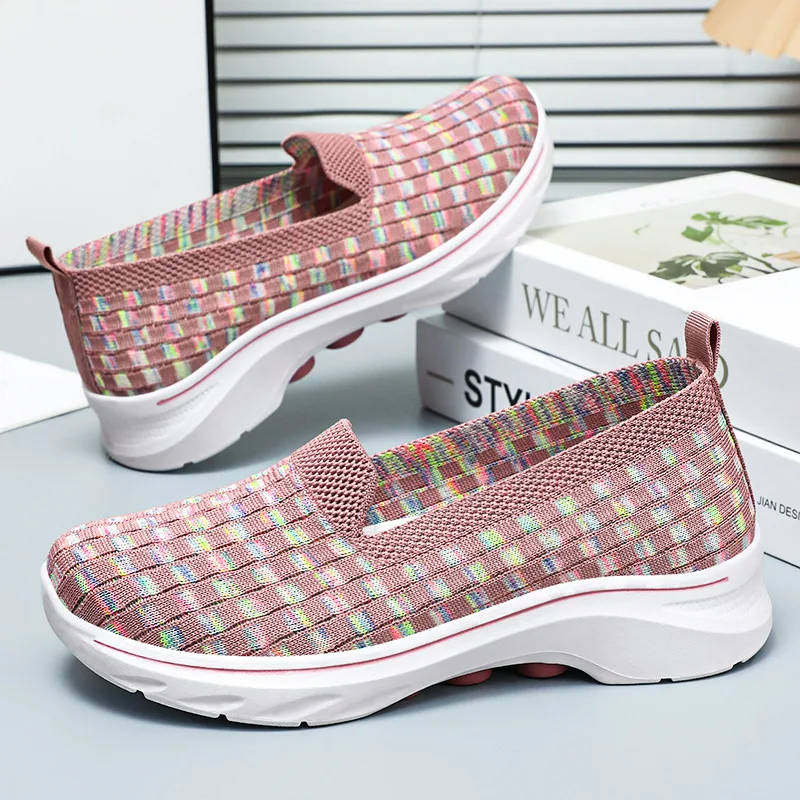 Breathable Summer Sneakers 2024 Women Shoes Wedge Kintting Woven Mom Relax Walking Flats Tenis Chaussure Femme