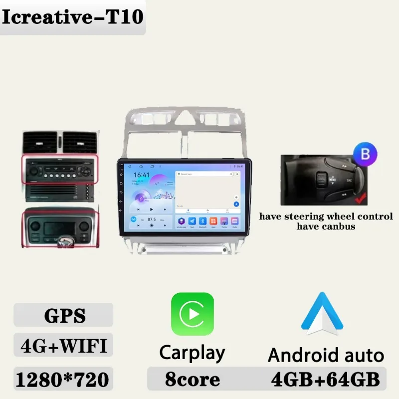 Autoradio voor Peugeot 307 307CC 307SW 2002-2013 Multimedia Carplay Speler Stereo Auto Audio Autoradio Android 9 ''navigatie GPS