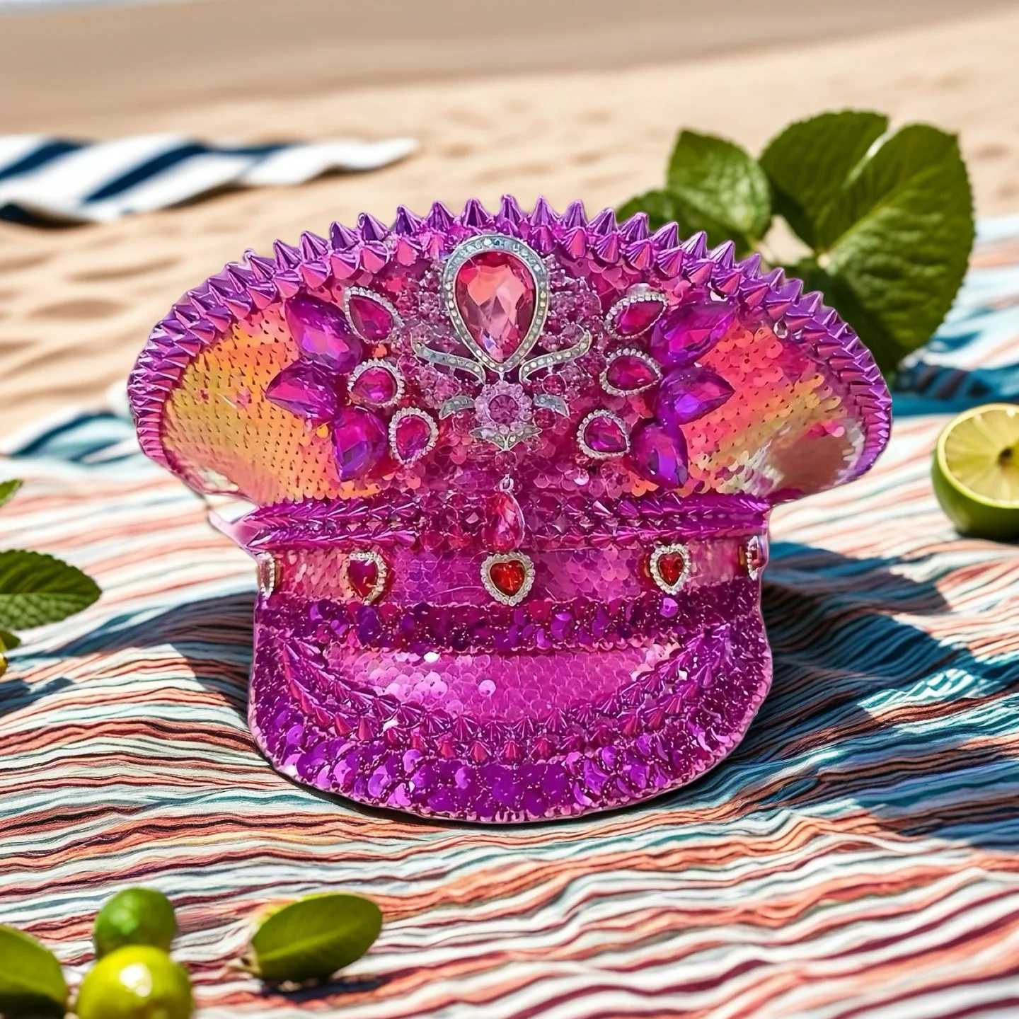 HongLuan Pink Halloween Costume Hat Adult, Captain Hats Rhinestone for Burning Man Festival Woman, Cosplay Female Accessories
