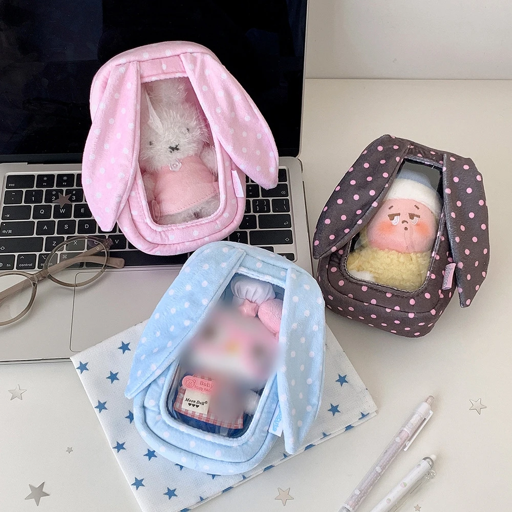 INS Korean Style Polka Dot Cartoon Rabbit Ear Doll Storage Bag Fashion Girls Decoration Pendant Display Figure Bag Gifts