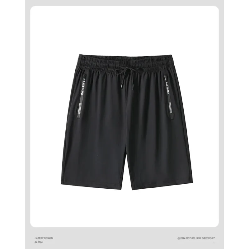 Pop High Quality Polyester Ice Silk Shorts Men 2025 New Korean Version Of Loose Elastic Splicing Beach Five Minute Medium Pants