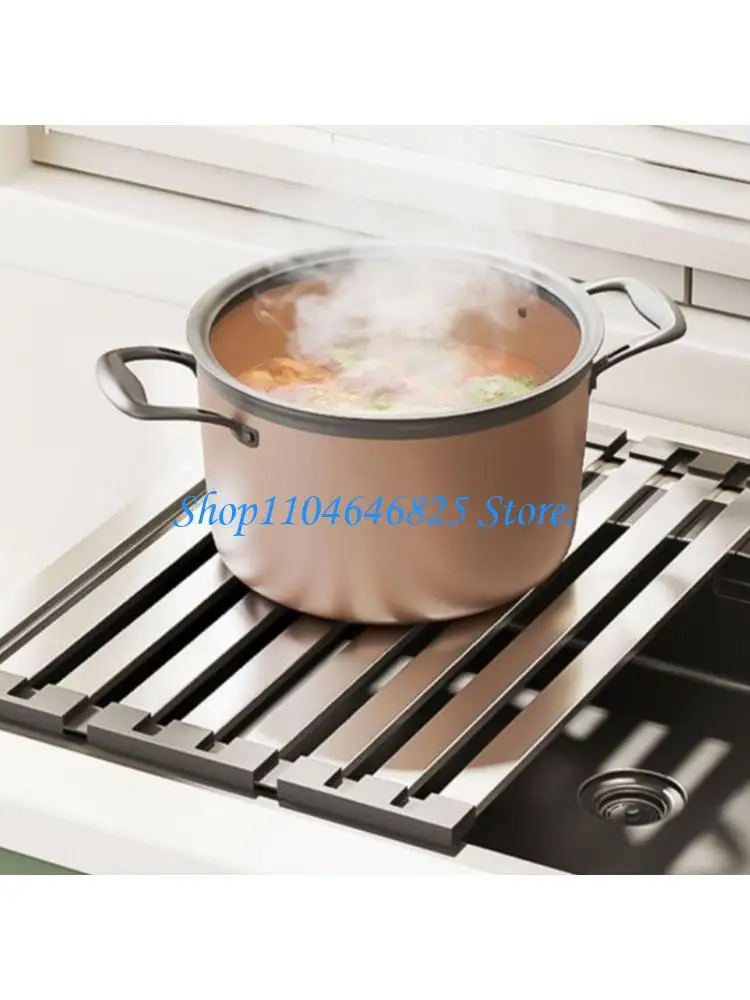 Heavy Type 304 Rustless Steel Sink Rack Kitchen Dish Drainer With Regulable Length for Drying Dishes Cookware