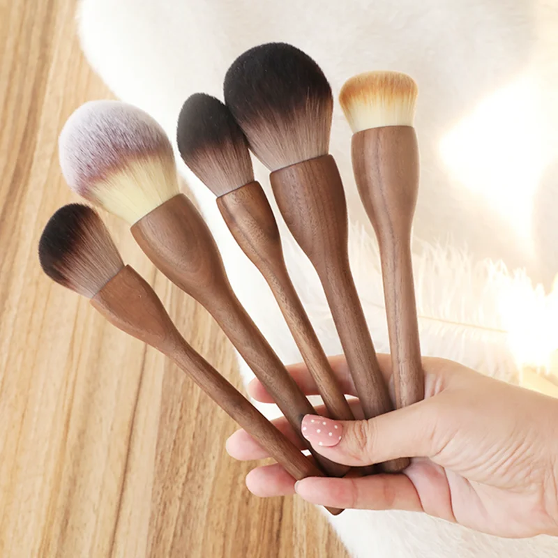 6Pcs Makeup Brush Set Vintage Wood Handle Makeup Brushes Super Soft Foundation Loose Powder Blush Contour Brush Beauty Tool